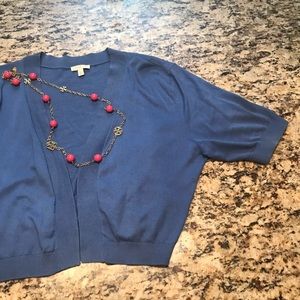 Talbots short sleeve crop shrug- sky blue